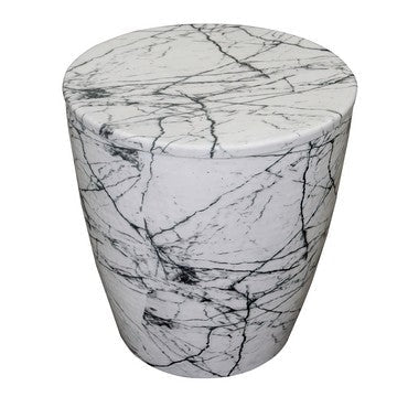 16 Inch Round Accent Side Table Aluminum Sheet Faux Marble Enamel Coating White By The Urban Port UPT-276799