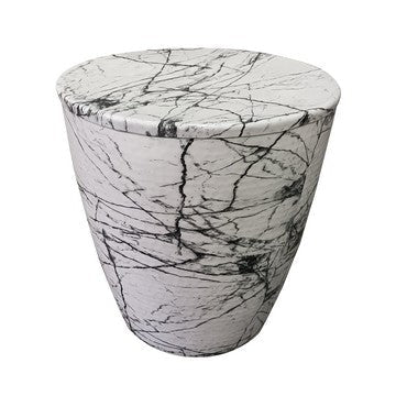 16 Inch Round Accent Side Table Aluminum Sheet Faux Marble Enamel Coating White By The Urban Port UPT-276799