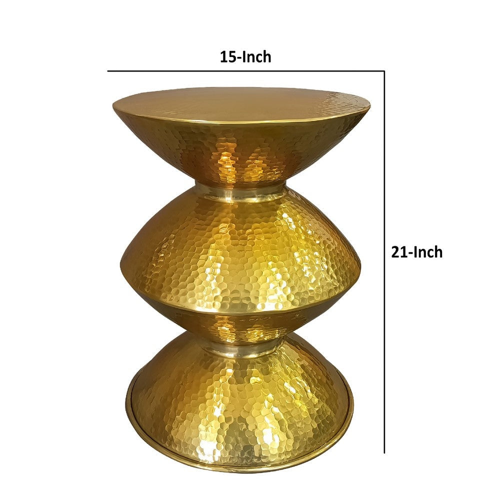 21 Inch Round Aluminum Side End Table Hammered Embossed Metal Surface Turned Pedestal Base Gold Brass Finish By The Urban Port UPT-276800