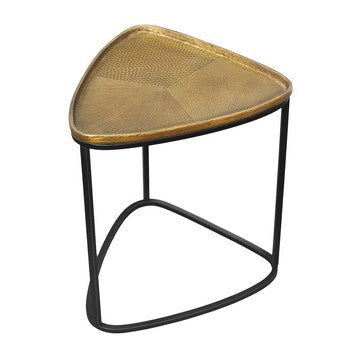 19 Inch Aluminum Side End Table Iron Frame Guitar Pick Shaped Top Antique Brass Black By The Urban Port UPT-276801