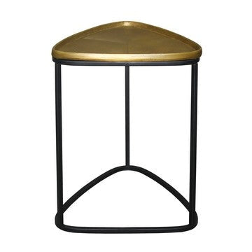 19 Inch Aluminum Side End Table Iron Frame Guitar Pick Shaped Top Antique Brass Black By The Urban Port UPT-276801