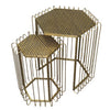 22 19 Inch 2 Piece Nesting End Side Table Set Hexagonal Top Wire Frame Metal Antique Brass By The Urban Port UPT-276802