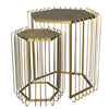 22 19 Inch 2 Piece Nesting End Side Table Set Hexagonal Top Wire Frame Metal Antique Brass By The Urban Port UPT-276802