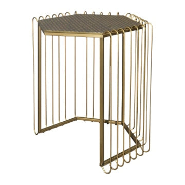 22 19 Inch 2 Piece Nesting End Side Table Set Hexagonal Top Wire Frame Metal Antique Brass By The Urban Port UPT-276802