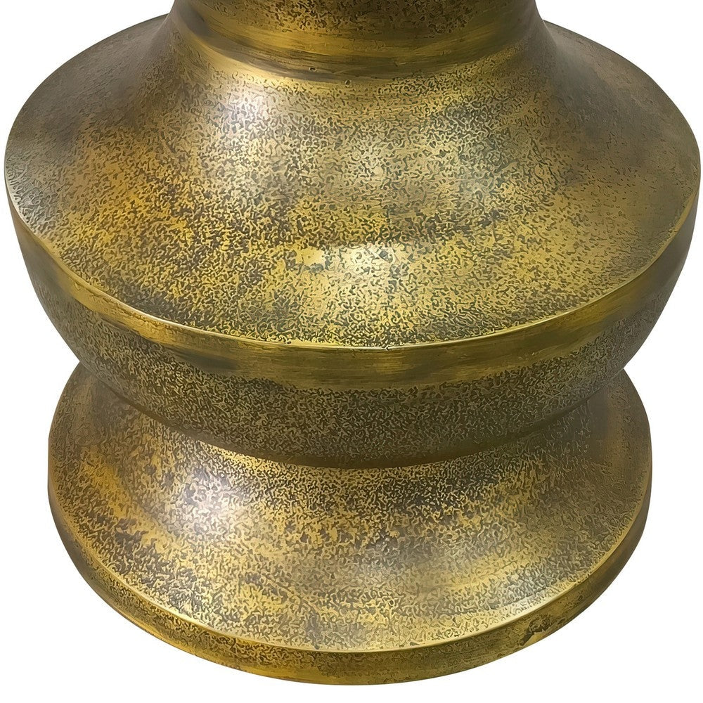 18 Inch Round Accent Side End Table Turned Pedestal Base Aluminum Antique Gold Brass By The Urban Port UPT-276804