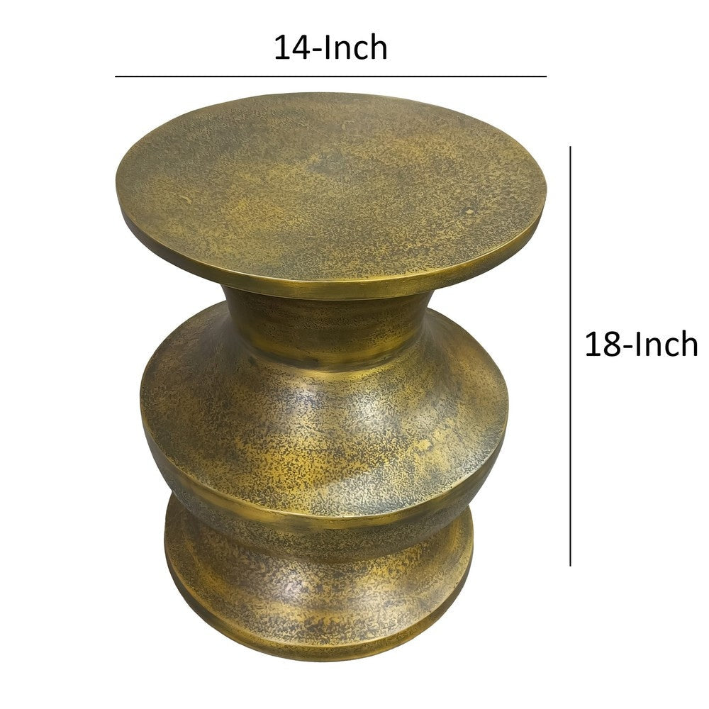 18 Inch Round Accent Side End Table Turned Pedestal Base Aluminum Antique Gold Brass By The Urban Port UPT-276804