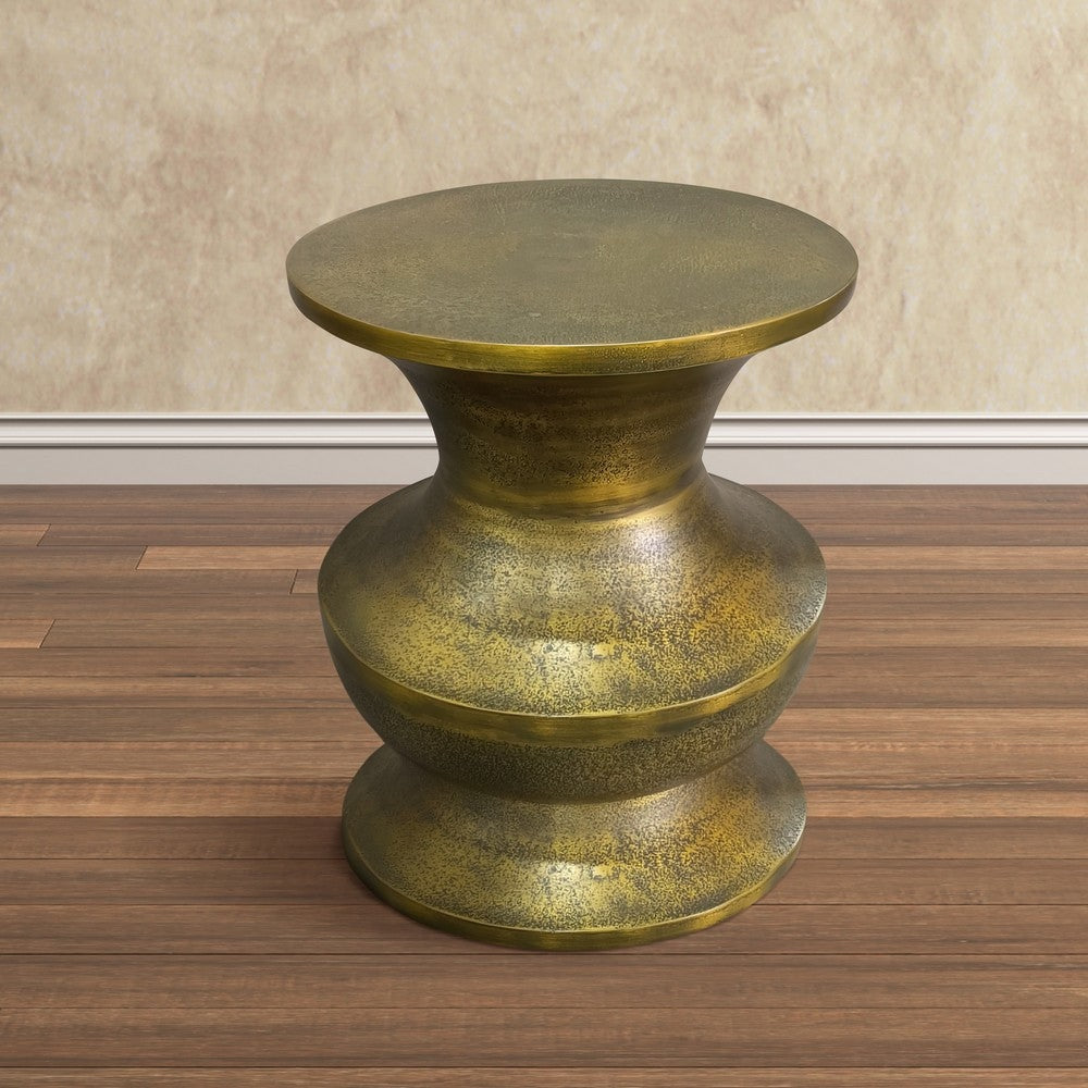 18 Inch Round Accent Side End Table Turned Pedestal Base Aluminum Antique Gold Brass By The Urban Port UPT-276804