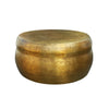 32 Inch Artisanal Round Drum Coffee Table, Hammered Embossed Texturing, Aluminum, Antique Brass By The Urban Port