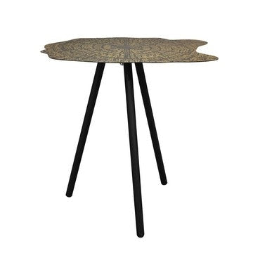 16 Inch Iron Accent End Table Abstract Tabletop Artisanal Engravings Antique Brass Black By The Urban Port UPT-276806