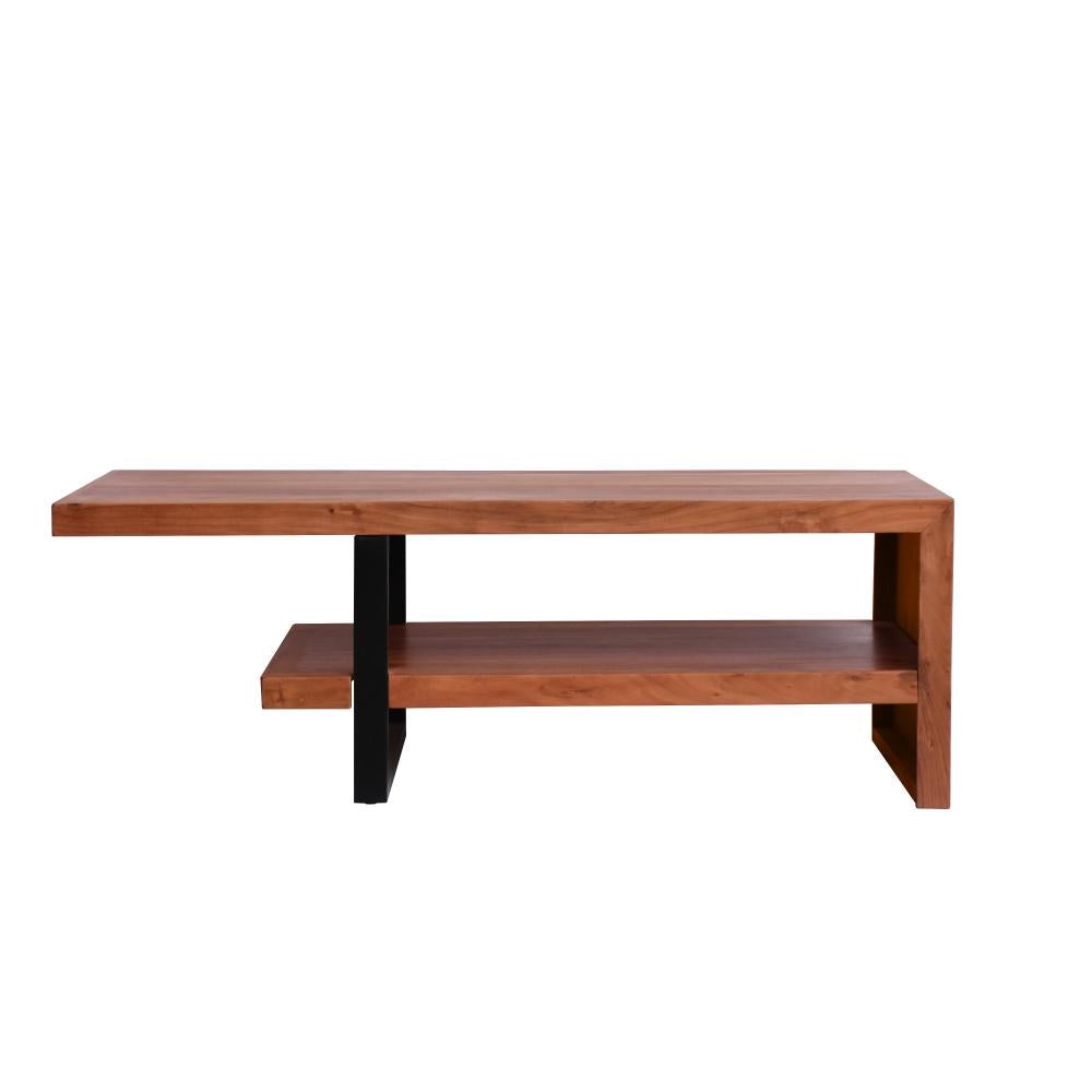 52 Inch Handcrafted Live Edge Coffee Table Black Iron Frame Brown Acacia Wood By The Urban Port UPT-276812