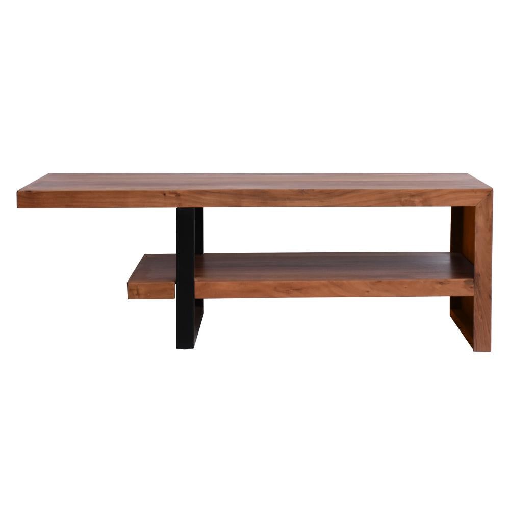 52 Inch Handcrafted Live Edge Coffee Table Black Iron Frame Brown Acacia Wood By The Urban Port UPT-276812