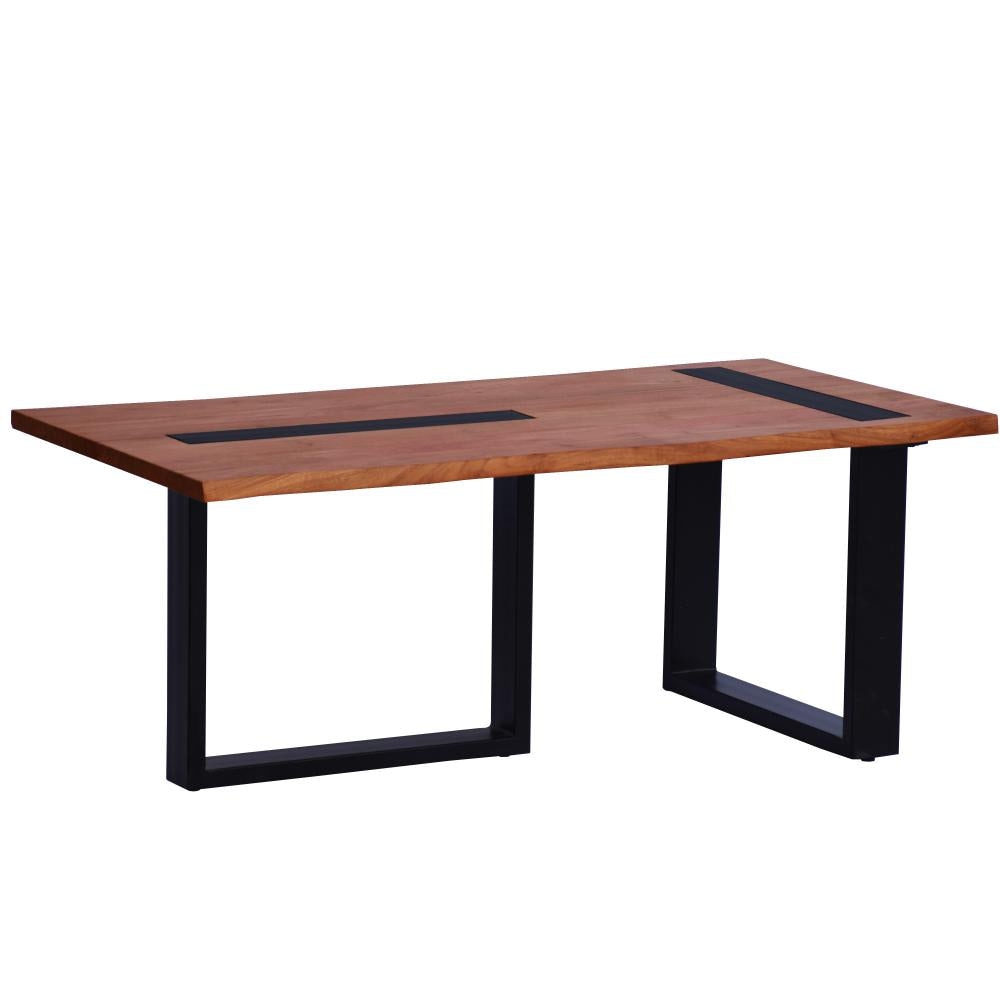 Fiona 45 Inch Farmhouse Coffee Table Acacia Wood Rectangular Metal Frame Natural Brown Black By The Urban Port UPT-276814