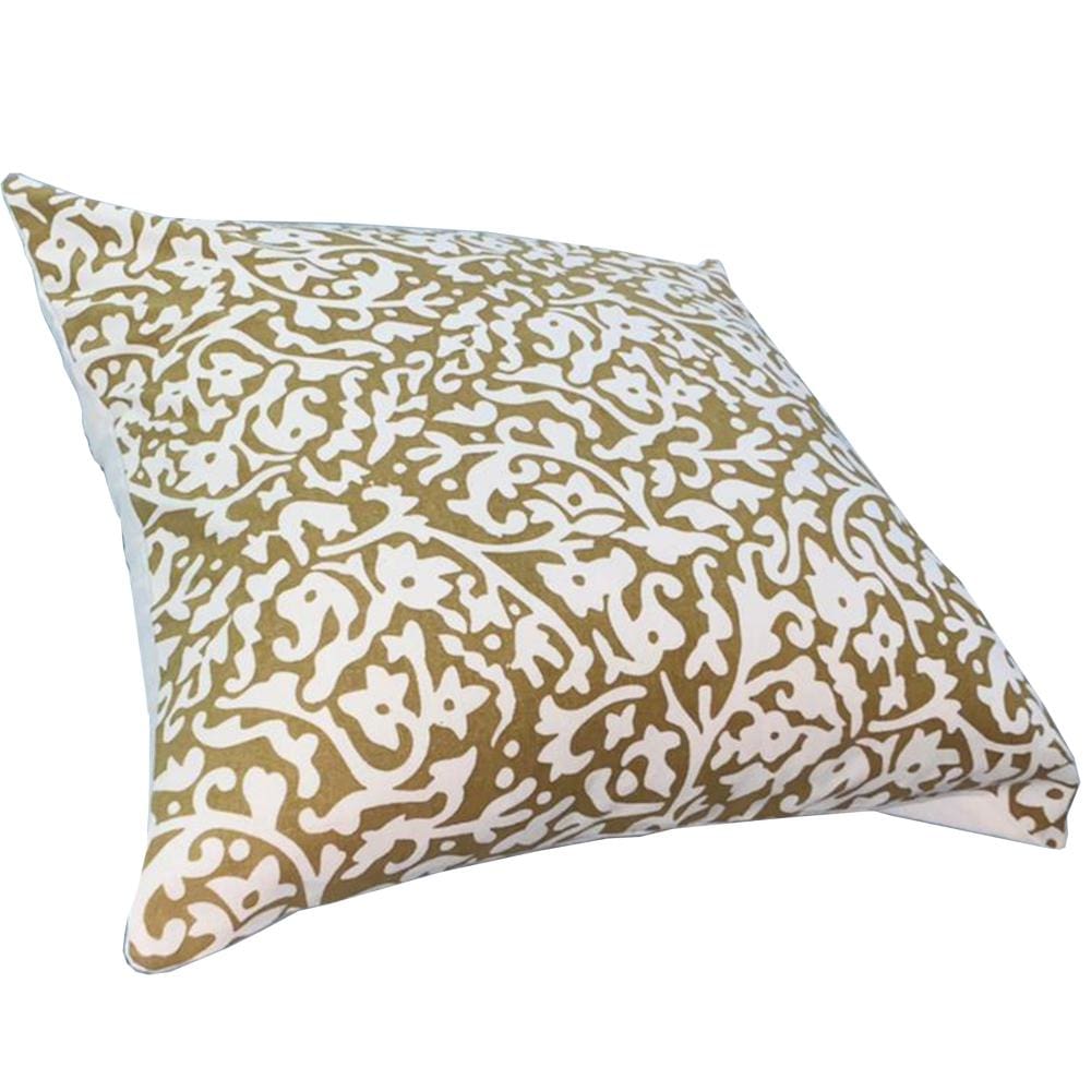 18 x 18 Handcrafted Cotton Square Accent Throw Pillow Elegant Filigree Pattern White and Gold By The Urban Port UPT-280401