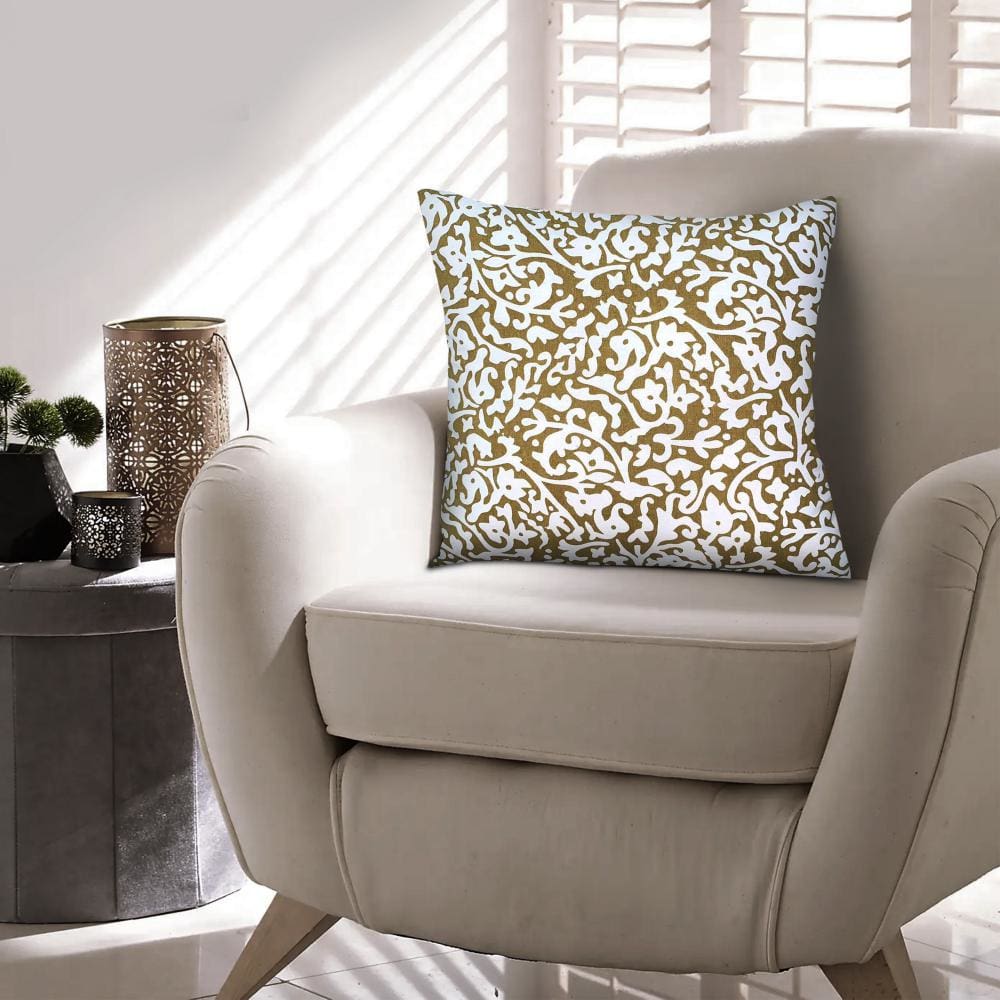 18 x 18 Handcrafted Cotton Square Accent Throw Pillow Elegant Filigree Pattern White and Gold By The Urban Port UPT-280401