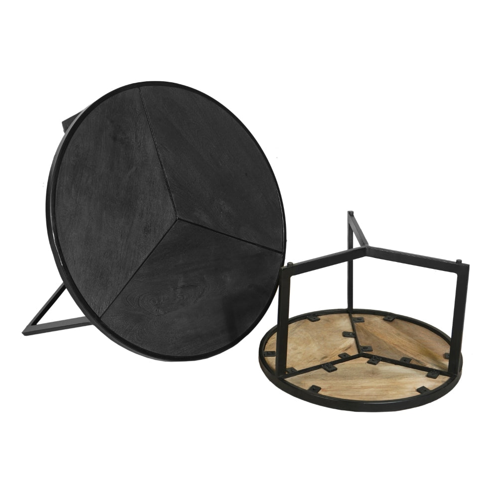 28 20 Inch Round Nesting Coffee Table Set Of 2 Handcrafted Mango Wood Charcoal Gray Top Black Iron Base By The Urban Port UPT-282966