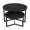 28 20 Inch Round Nesting Coffee Table Set Of 2 Handcrafted Mango Wood Charcoal Gray Top Black Iron Base By The Urban Port UPT-282966