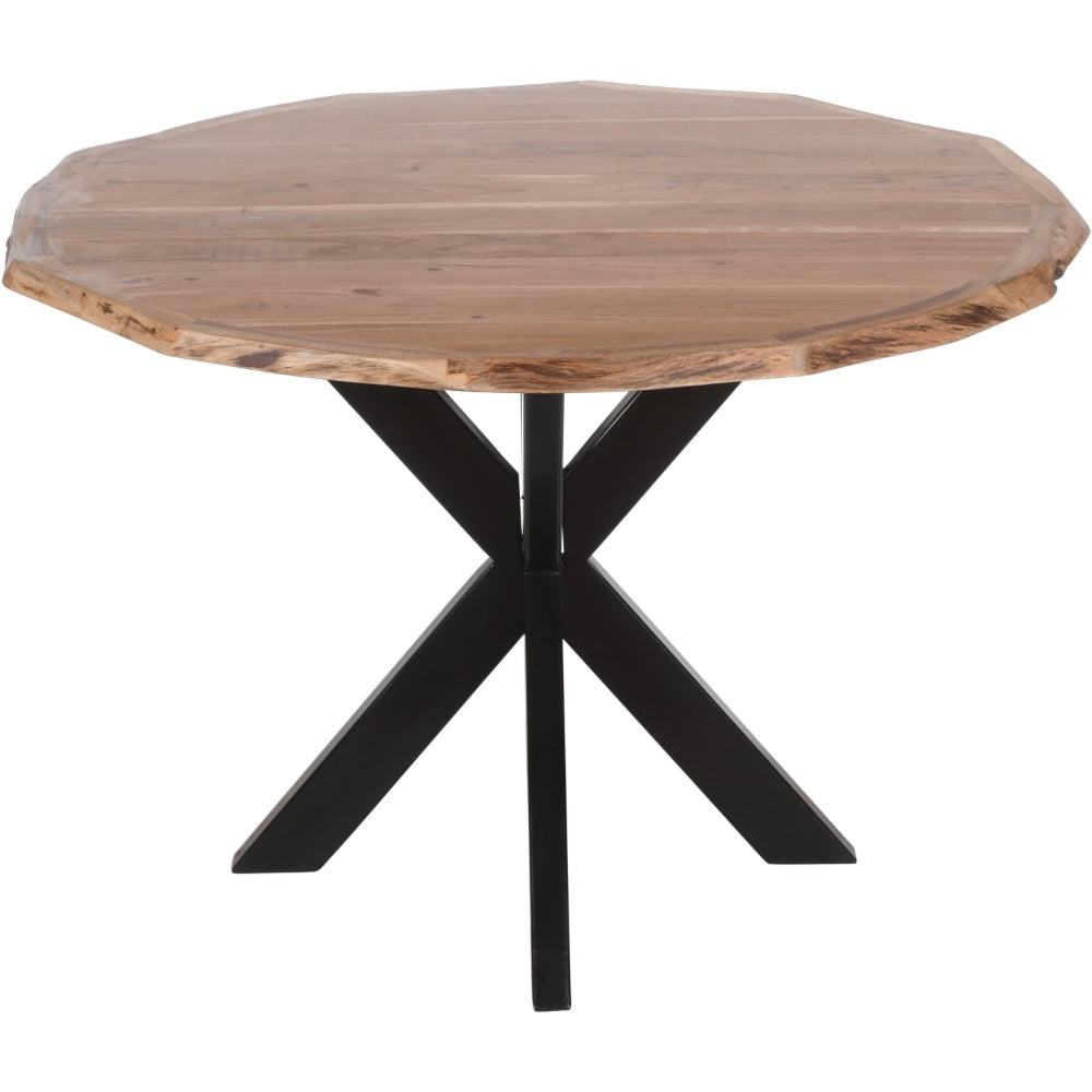 41 Inch Handcrafted Live Edge Round Dining Table with a Natural Brown Acacia Wood Top and Black Iron Legs By The Urban Port UPT-282967