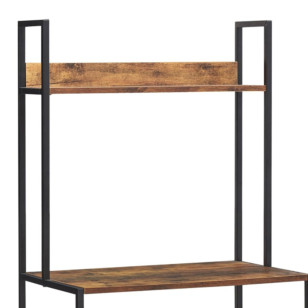 66 Inch Industrial Style 3 Tier Kitchen Baker Rack with Storage Cabinet Rustic Brown Black Metal Frame By The Urban Port UPT-294325