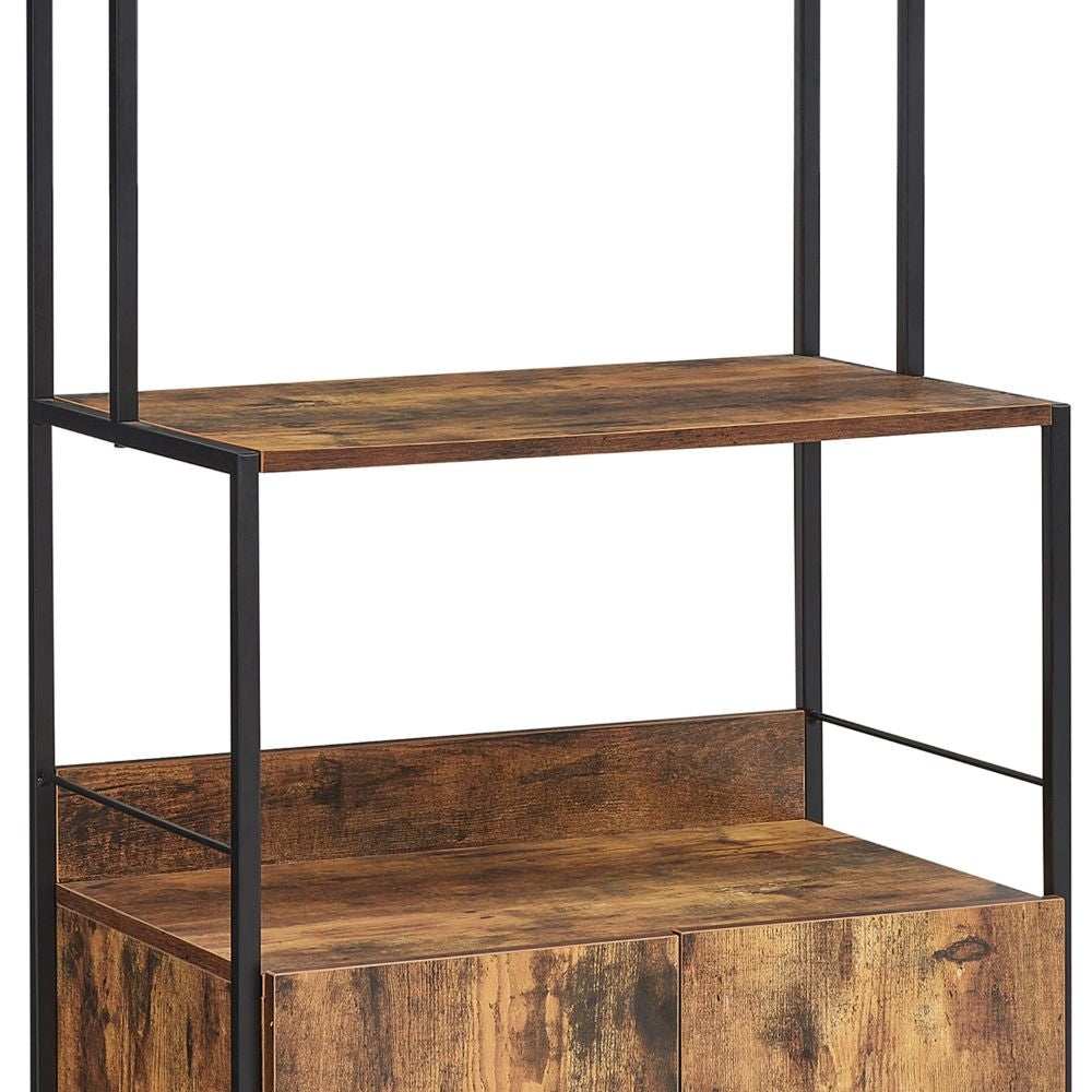 66 Inch Industrial Style 3 Tier Kitchen Baker Rack with Storage Cabinet Rustic Brown Black Metal Frame By The Urban Port UPT-294325