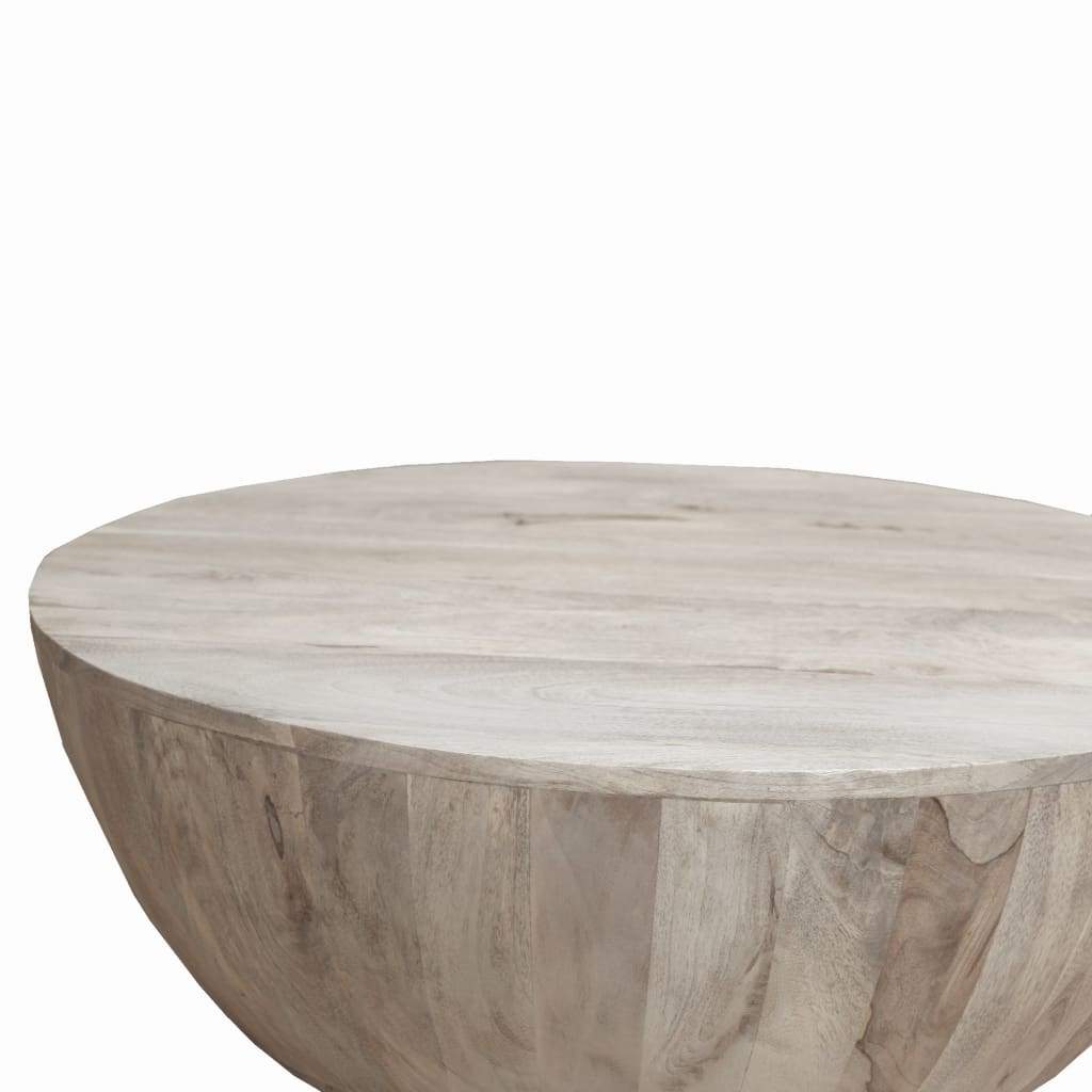 Distressed Mango Wood Coffee Table in Round Shape Washed Light Brown By the Urban Port UPT-32181