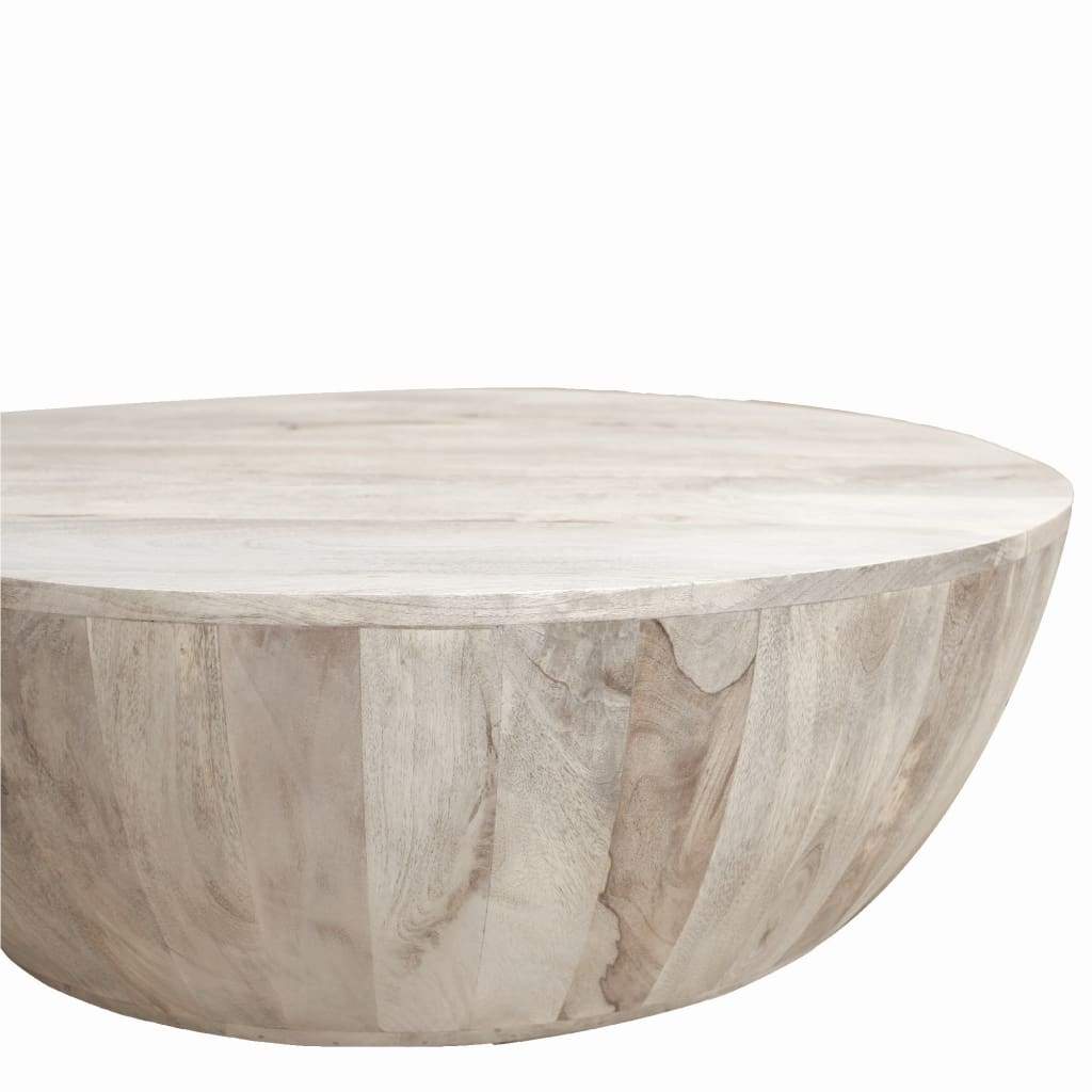 Distressed Mango Wood Coffee Table in Round Shape Washed Light Brown By the Urban Port UPT-32181