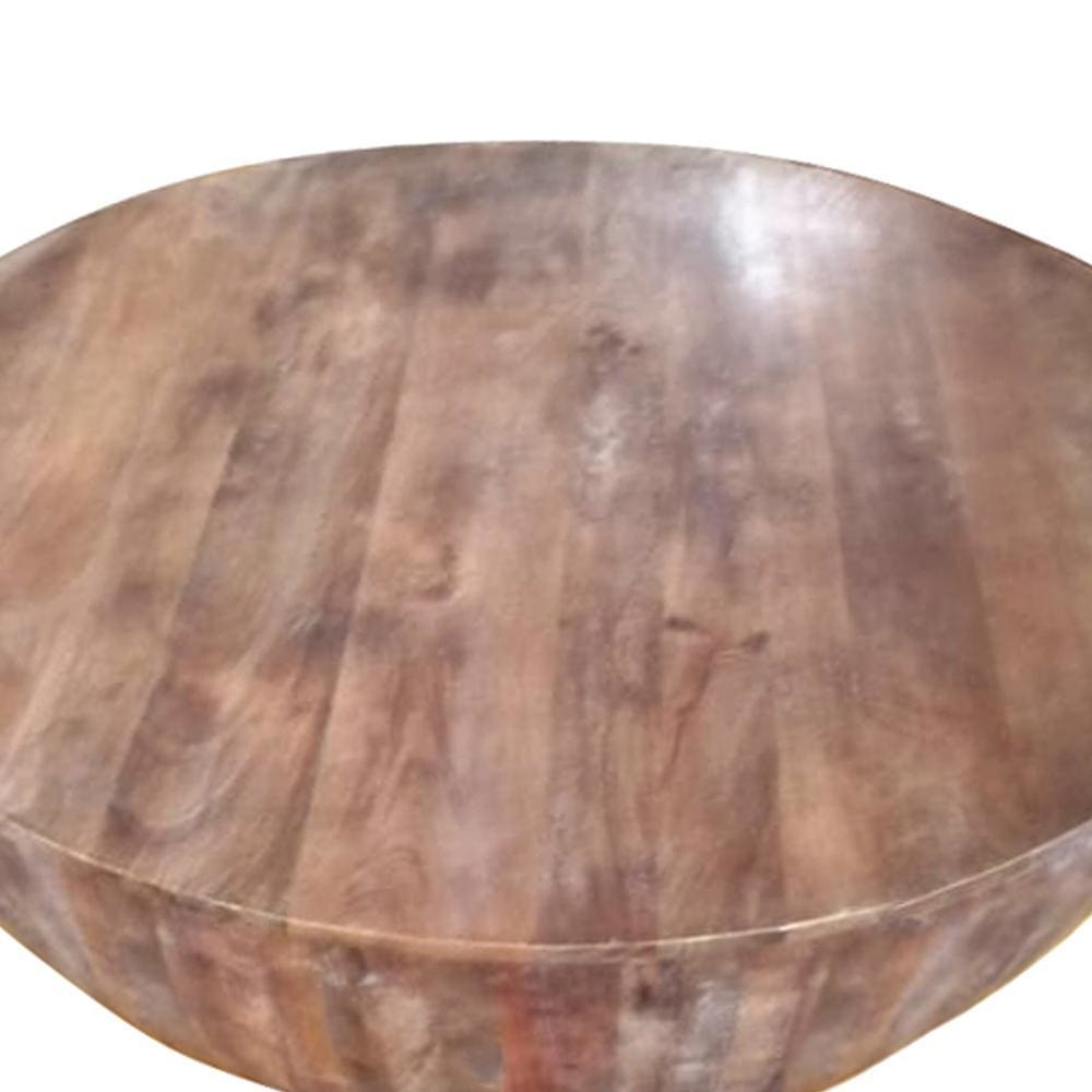 Handcarved Drum Shape Round Top Mango Wood Distressed Wooden Coffee Table Brown By The Urban Port UPT-32184