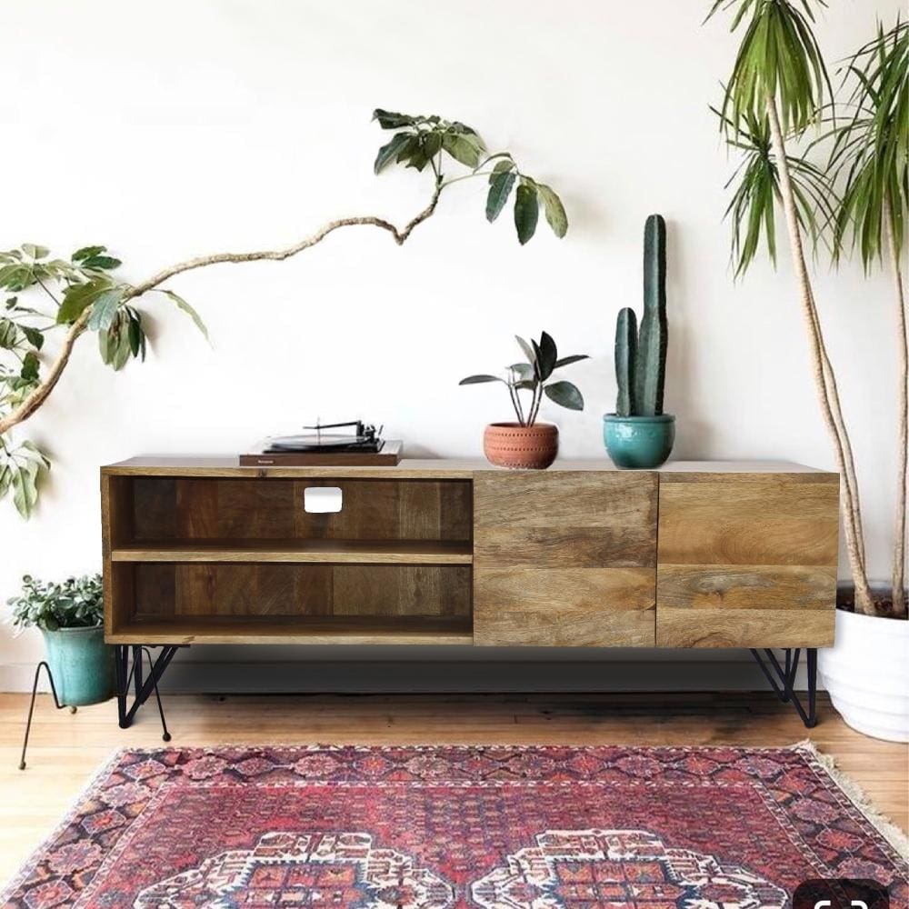 Industrial Style Mango Wood and Metal Tv Stand With Storage Cabinet Brown By The Urban Port UPT-38930