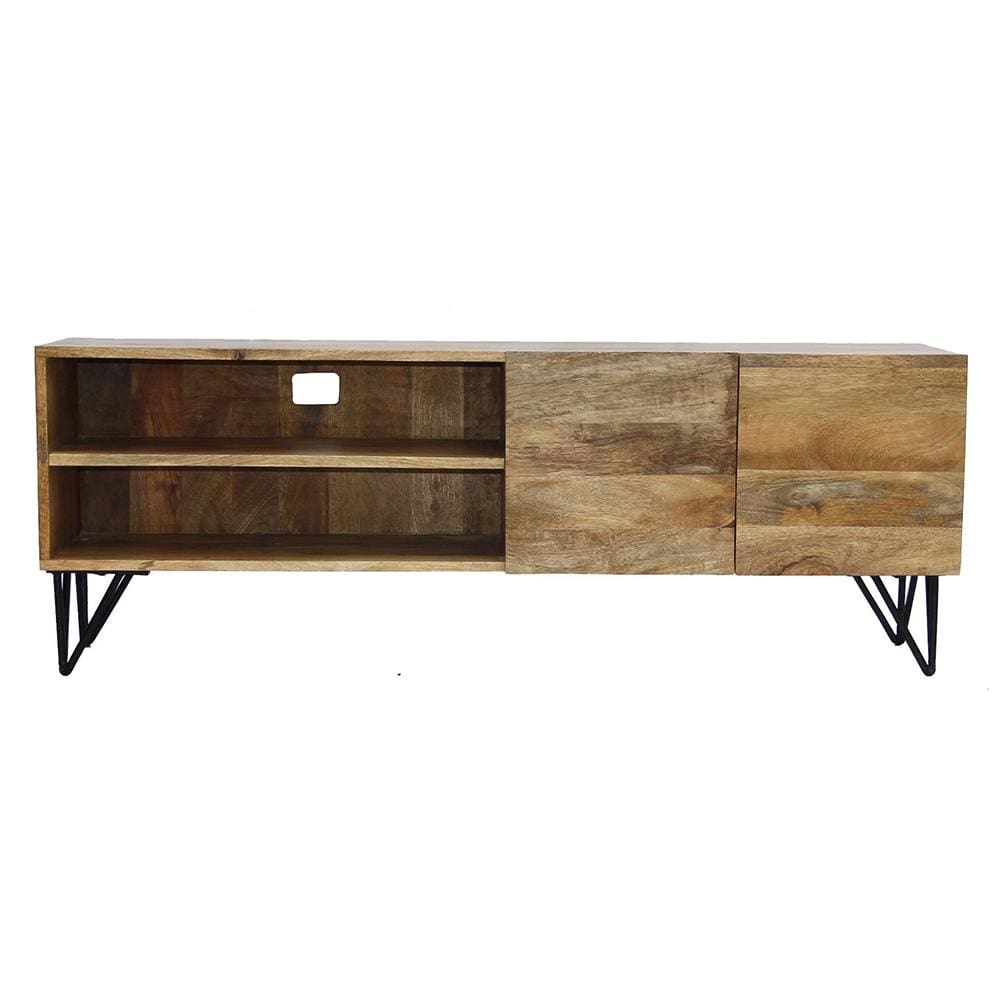 Industrial Style Mango Wood and Metal Tv Stand With Storage Cabinet Brown By The Urban Port UPT-38930