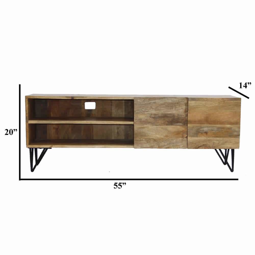 Industrial Style Mango Wood and Metal Tv Stand With Storage Cabinet Brown By The Urban Port UPT-38930