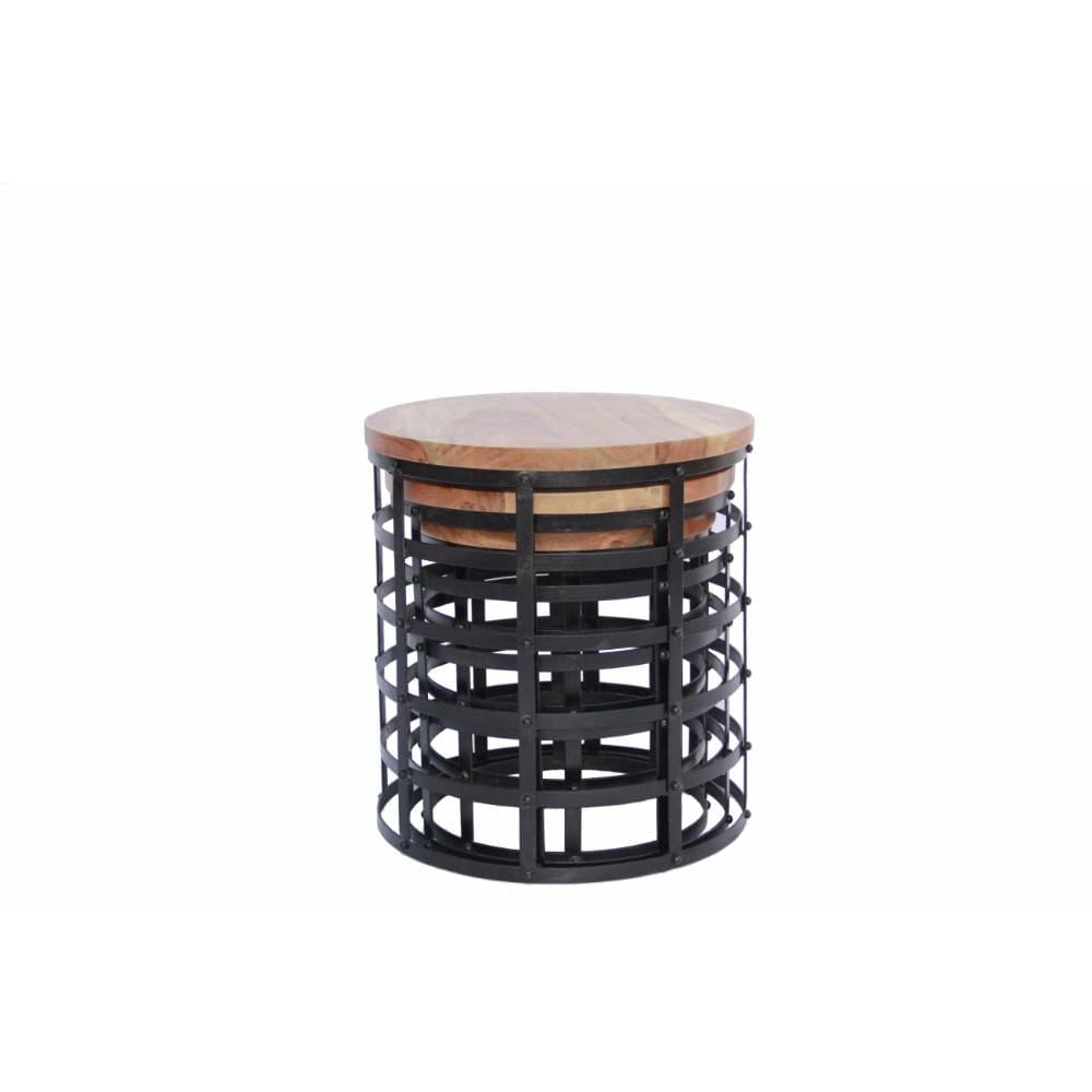 Round Nesting Coffee Tables With Caged Metal Base Black And Brown Set Of 3 By The Urban Port UPT-69200