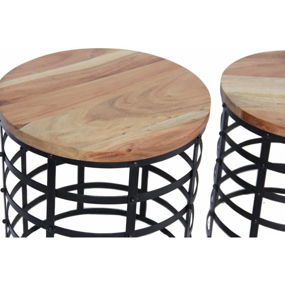 Round Nesting Coffee Tables With Caged Metal Base Black And Brown Set Of 3 By The Urban Port UPT-69200