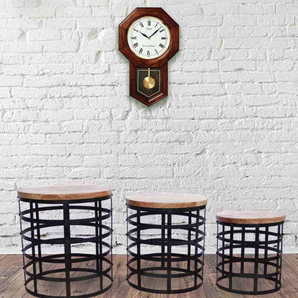 Round Nesting Coffee Tables With Caged Metal Base, Black And Brown, Set Of 3 By The Urban Port