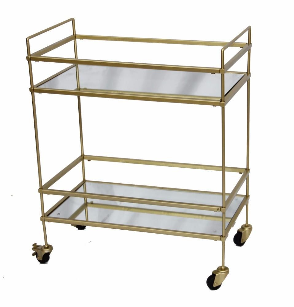 Modern Style Tubular Iron Bar Cart with 2 Mirrored Shelves Gold By The Urban Port UPT-71700