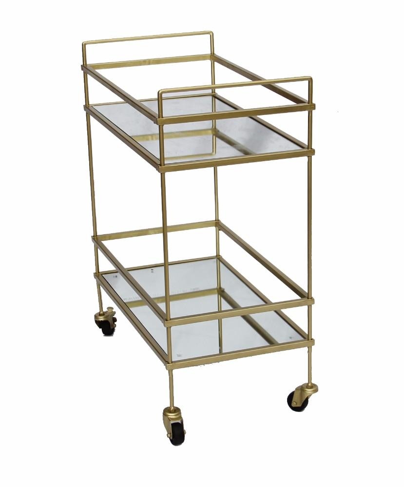 Modern Style Tubular Iron Bar Cart with 2 Mirrored Shelves Gold By The Urban Port UPT-71700