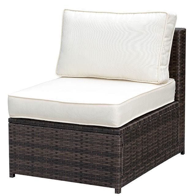 Aluminum Frame Patio Side Chair With Cushioned Seating, Ivory & Espresso Brown By Casagear Home