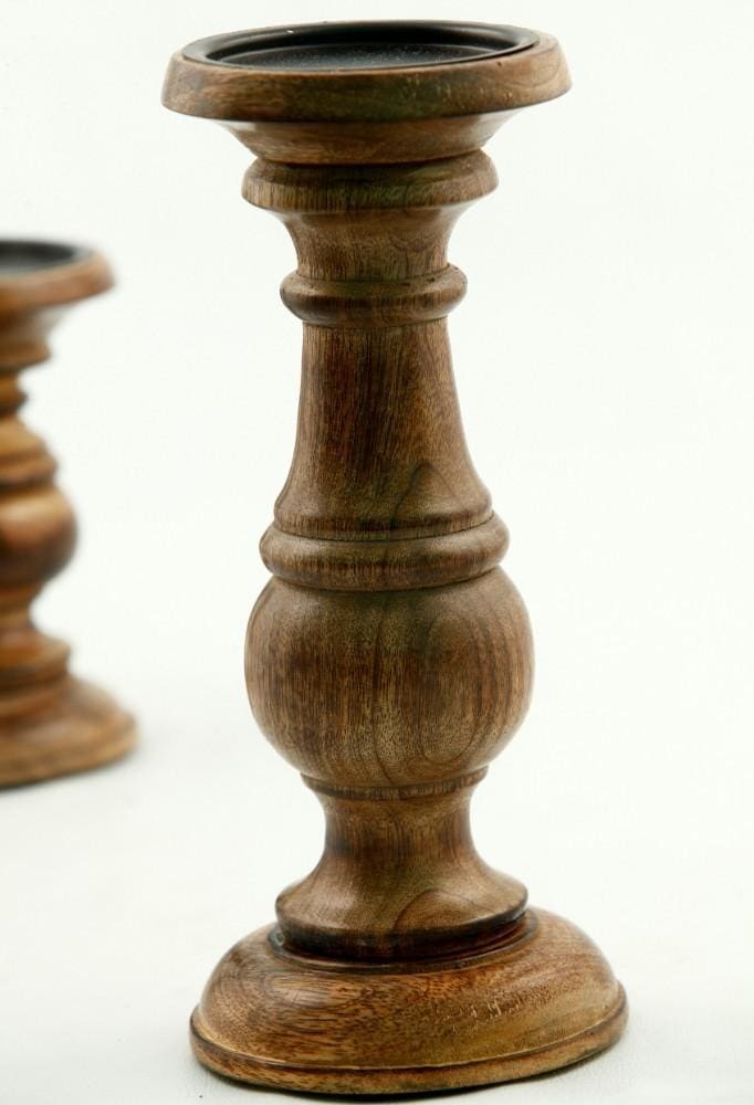 Benzara Natural Wooden Finish Pillar Shaped Candleholder Set of 3 Brown 51536