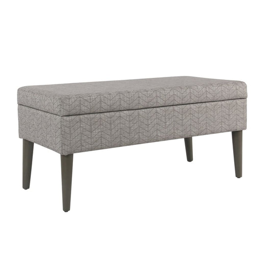 Chevron Patterned Fabric Upholstered Wooden Bench with Lift Top Storage, Gray - K8086-F2294 By Casagear Home