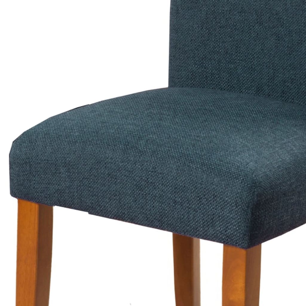 Fabric Upholstered Parson Dining Chair with Wooden Legs Navy Blue and Brown Set of Two - K6805-F1570 KFN-K6805-F1570