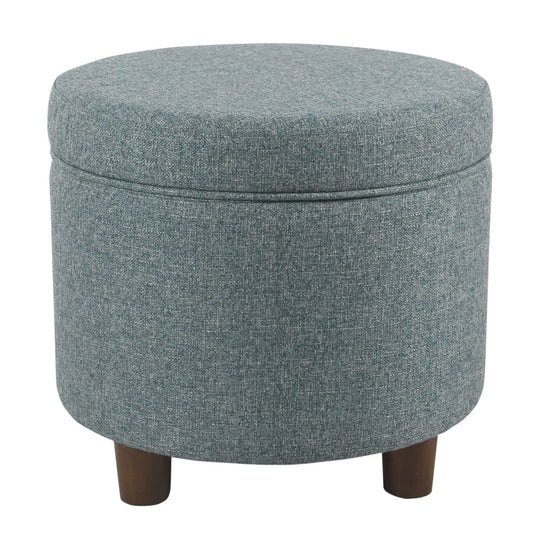 Fabric Upholstered Round Wooden Ottoman with Lift Off Lid Storage, Teal Blue - K7716-F2298 By Casagear Home