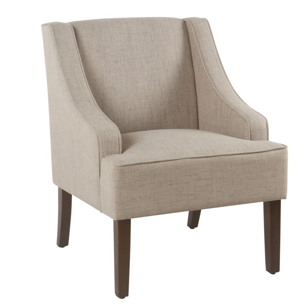 Fabric Upholstered Wooden Accent Chair with Swooping Armrests, Beige and Brown - K6499-F2207 By Casagear Home