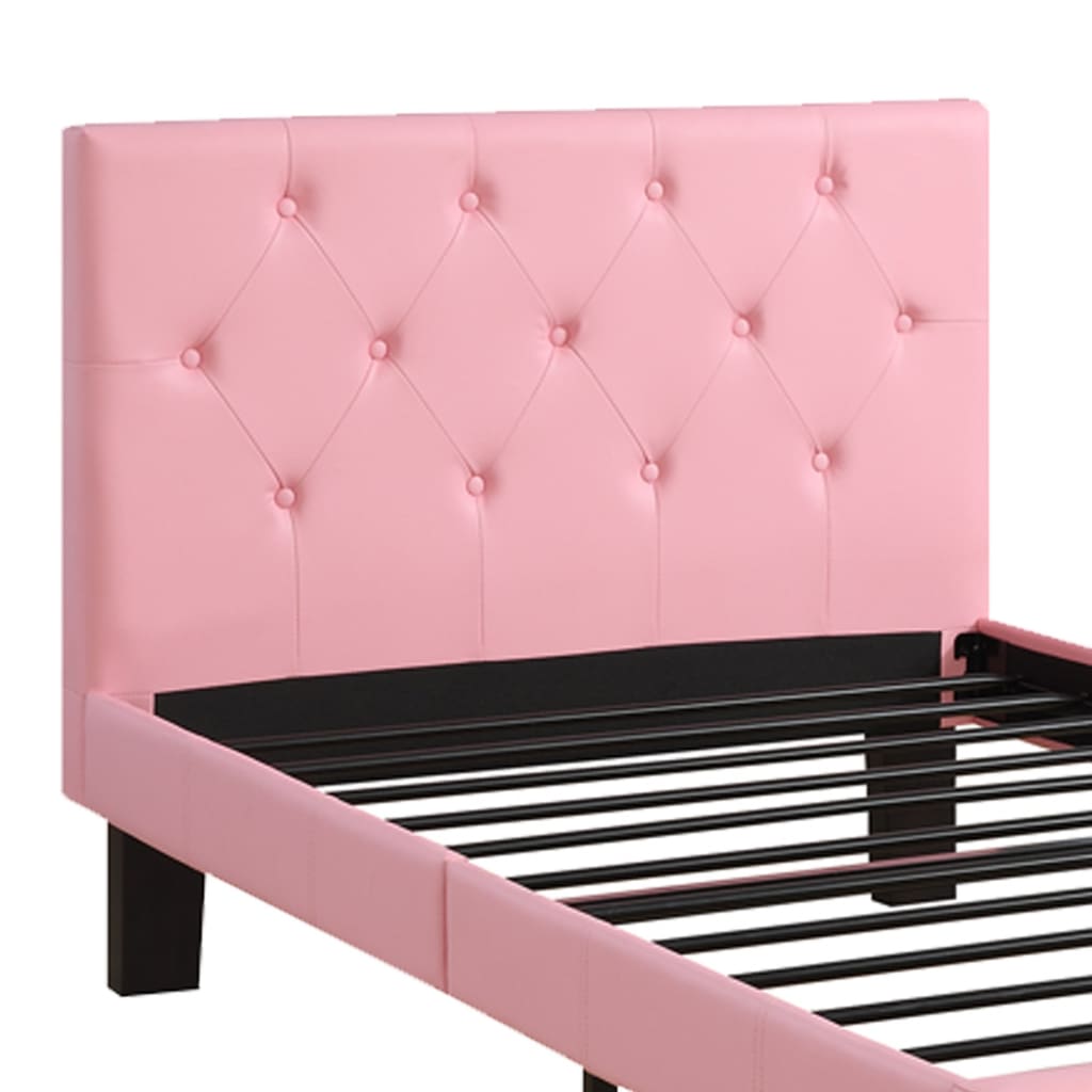 Faux Leather Upholstered Twin size Bed With tufted Headboard Pink PDX-F9417T