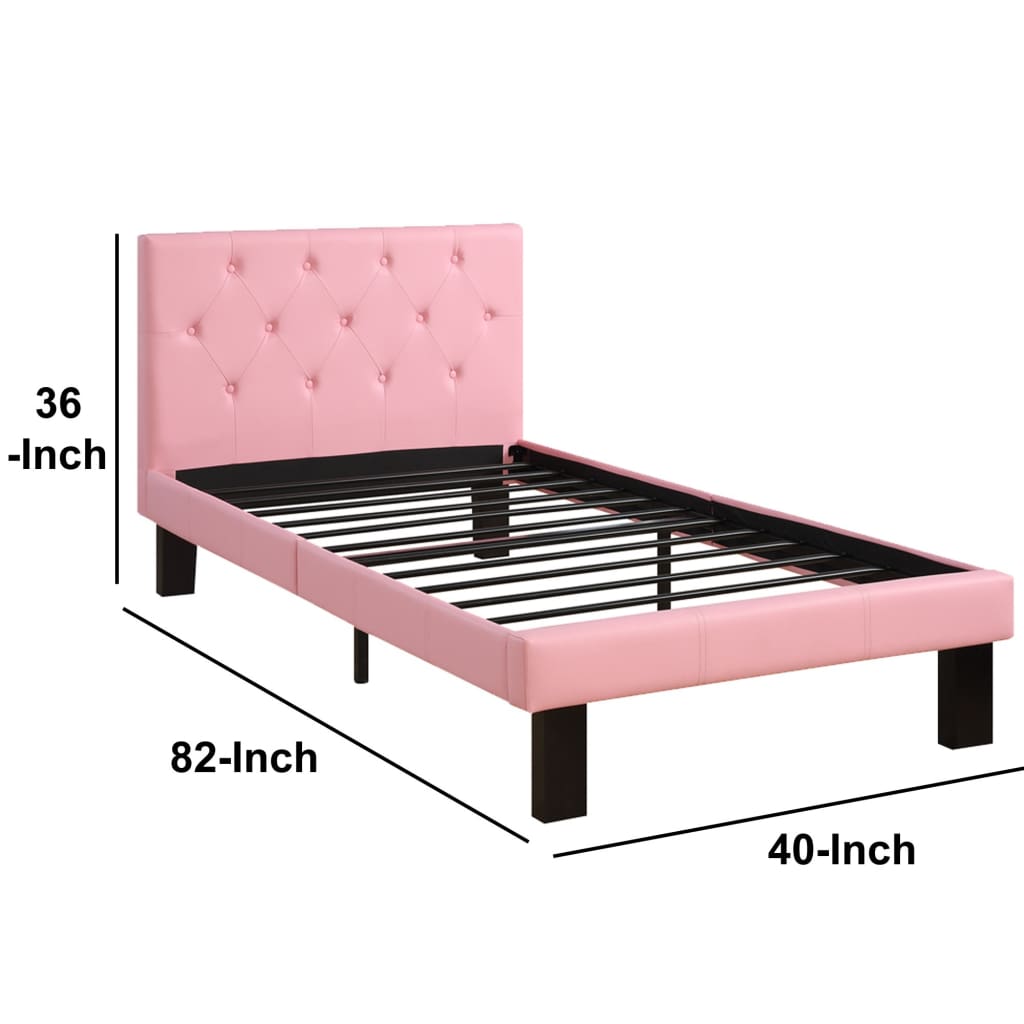 Faux Leather Upholstered Twin size Bed With tufted Headboard Pink PDX-F9417T