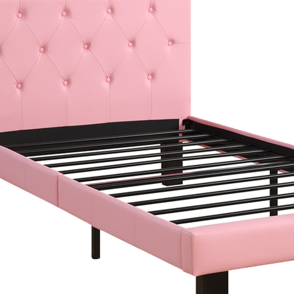 Faux Leather Upholstered Twin size Bed With tufted Headboard Pink PDX-F9417T