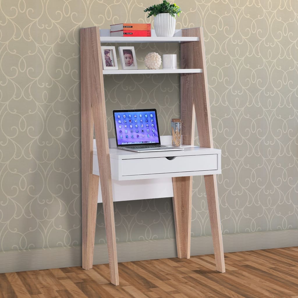 Huge Adorning Computer Desk With Drawer, Light Brown and White