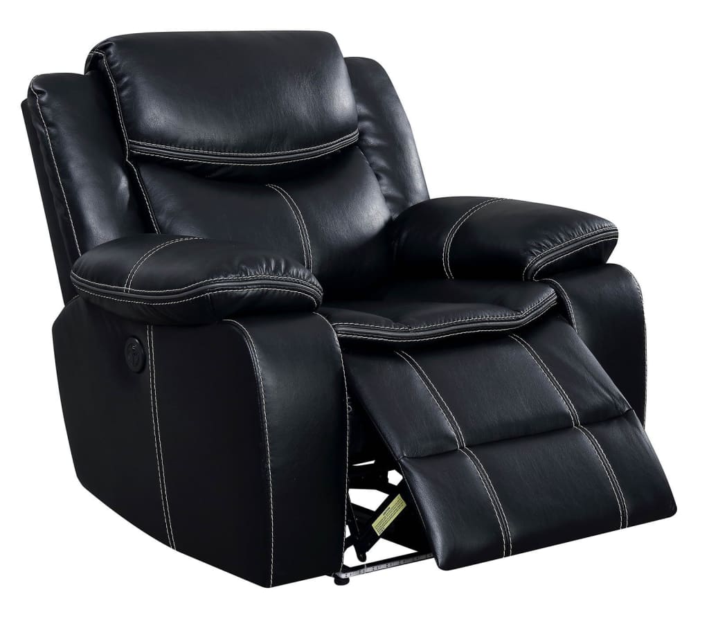 Leatherette Power Recliner With Cup Holders & Storage, Black By Casagear Home