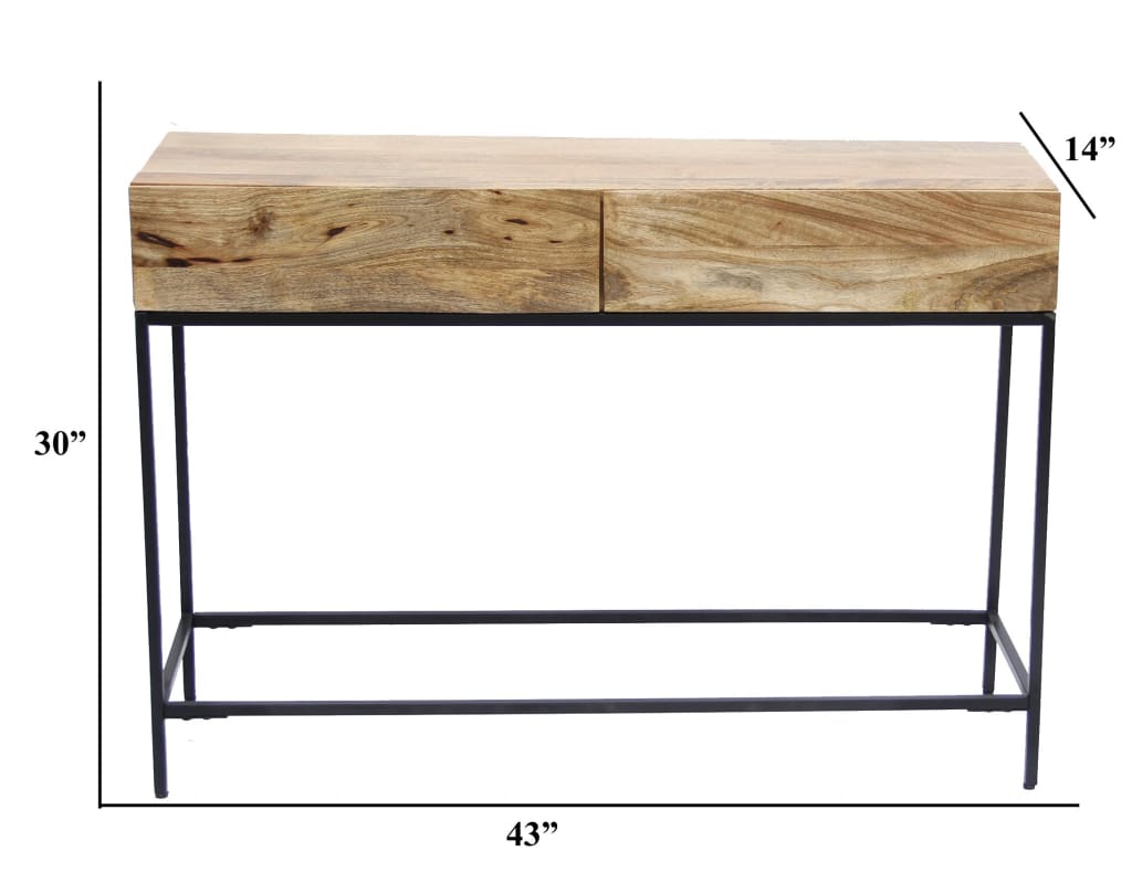 Mango Wood and Metal Console Table With Two Drawers Brown By The Urban Port UPT-39270