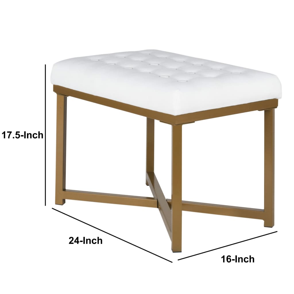 Metal Framed Bench with Button Tufted Velvet Upholstered Seat White and Gold - K6958-B118 KFN-K6958-B118