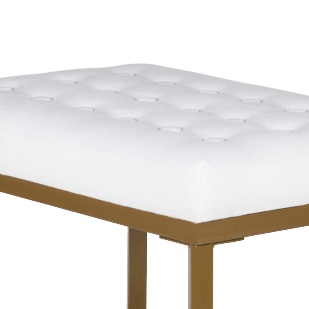 Metal Framed Bench with Button Tufted Velvet Upholstered Seat White and Gold - K6958-B118 KFN-K6958-B118