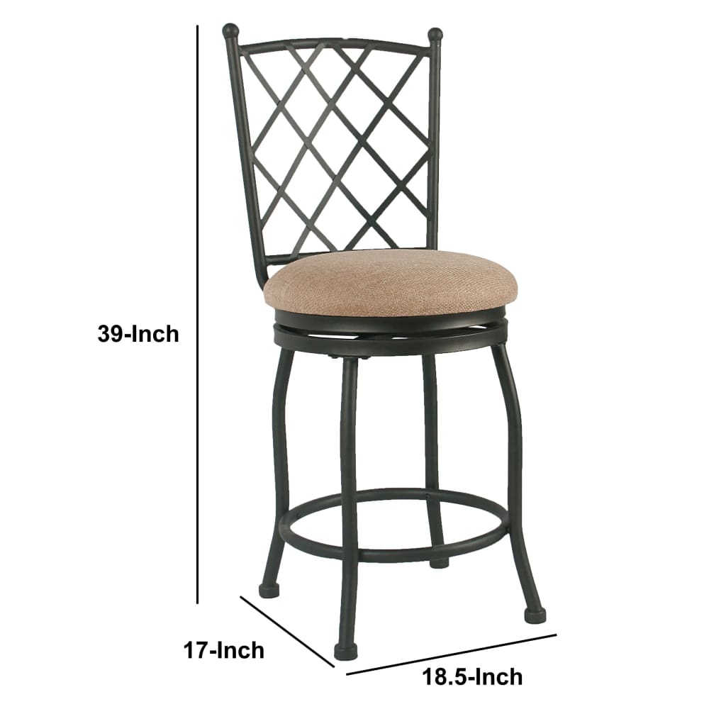 Metal Framed Counter Stool with Fabric Upholstered seat and Designer Back Beige and Black - K4004-24 KFN-K4004-24