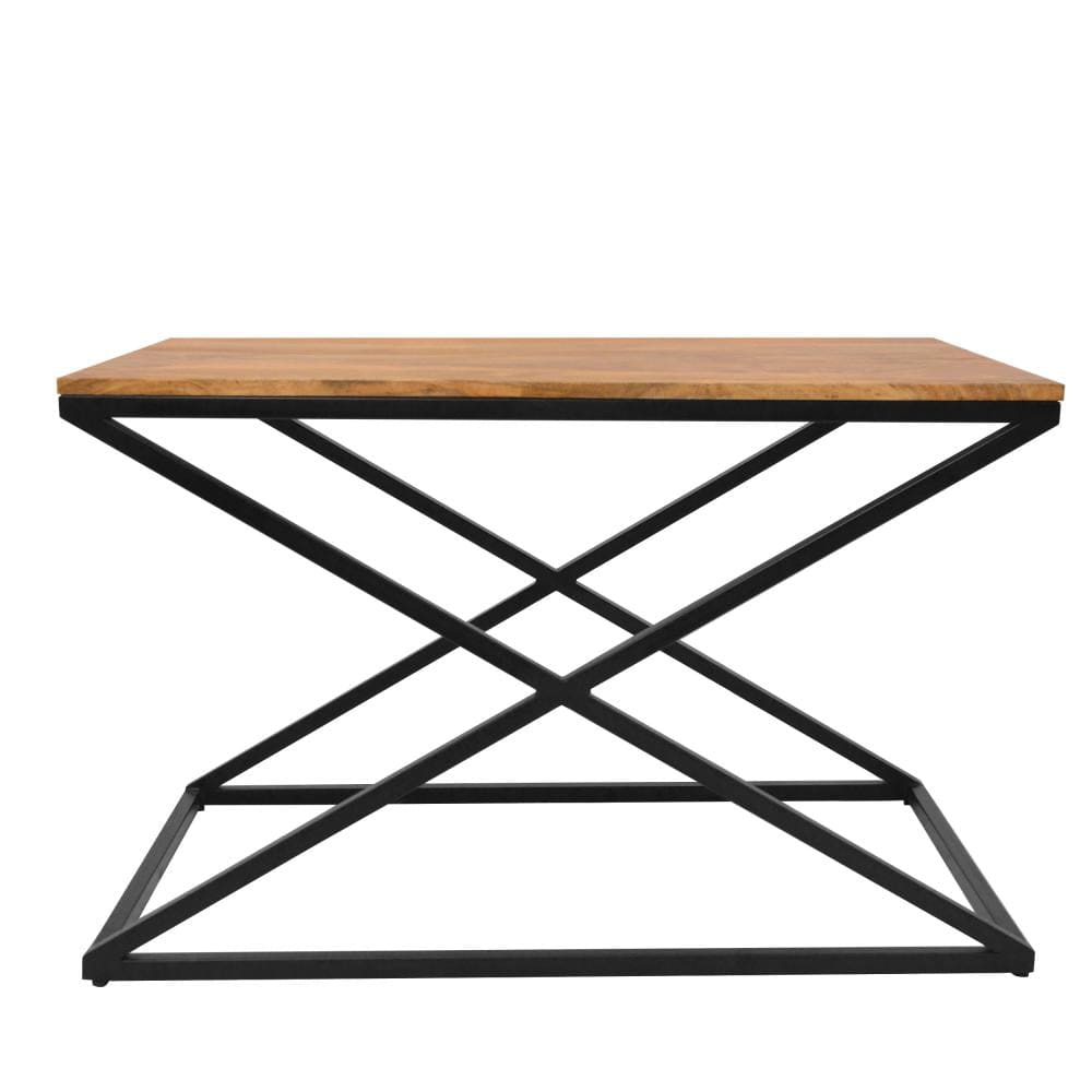 35 Inch Wooden Rectangle Coffee Table with X Shape Metal Frame Brown and Black By The Urban Port UPT-242948